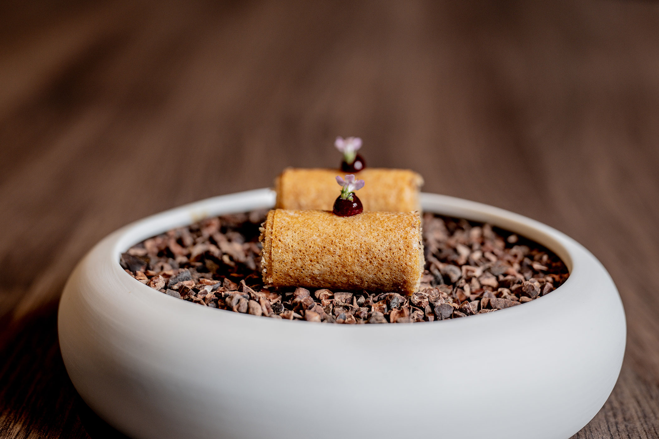 Dessert su pennini di cacao